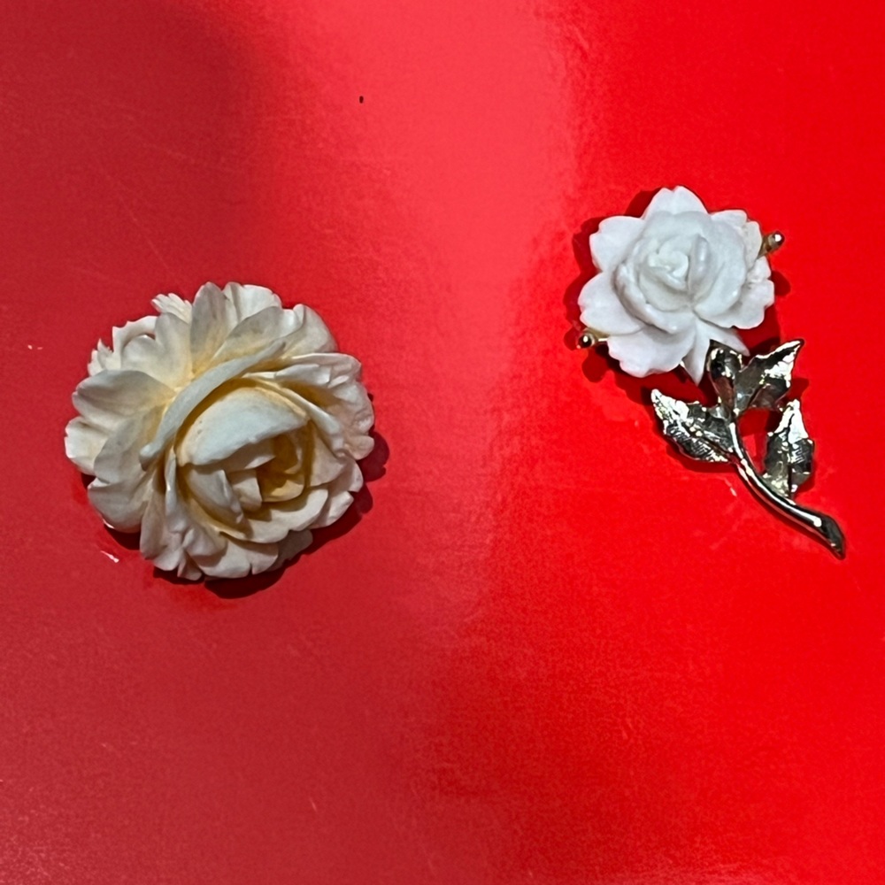 Two ivory color Rose Brooch pins